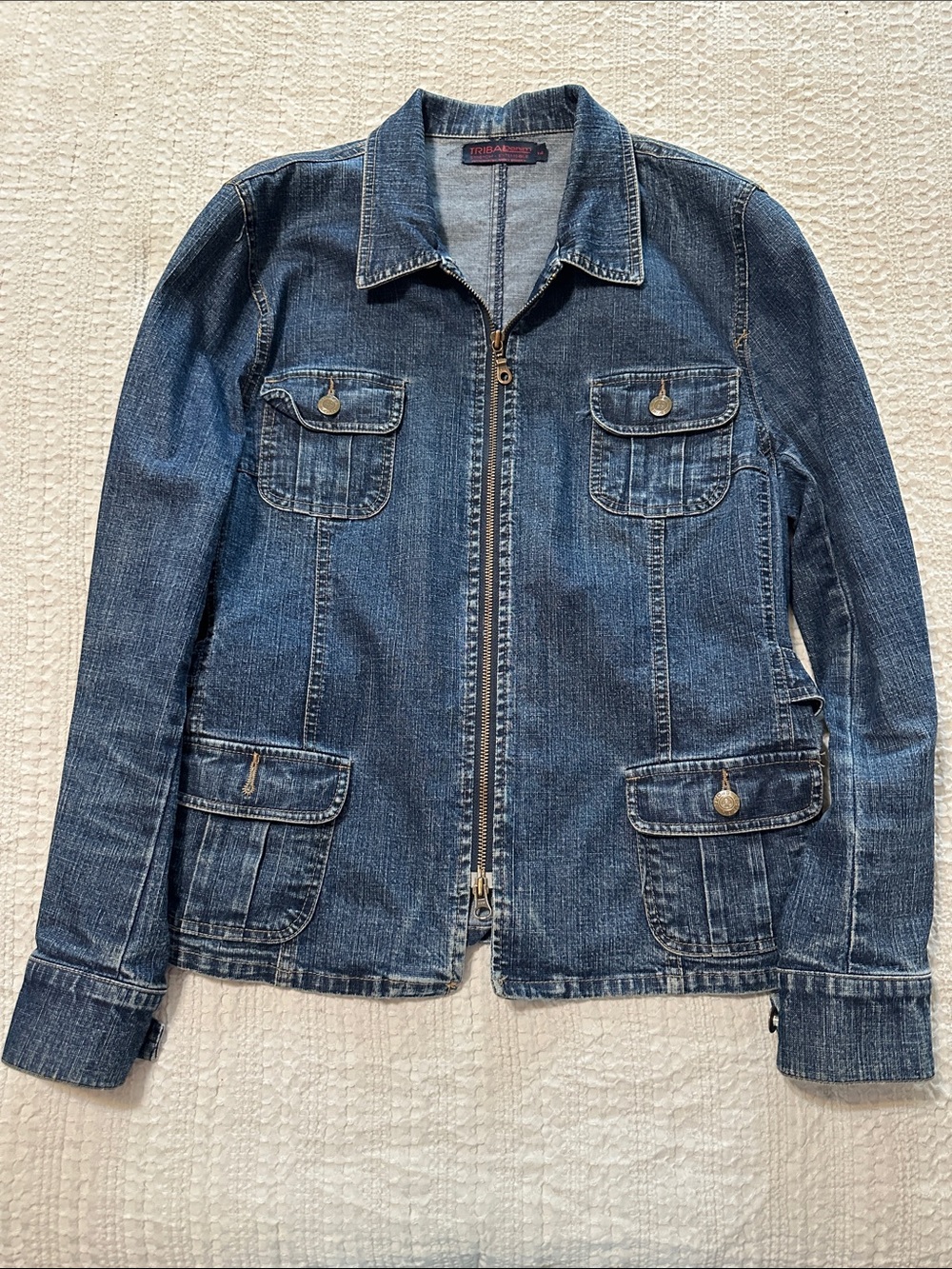 Tribal Women's Dark Blue Denim Zip Jacket